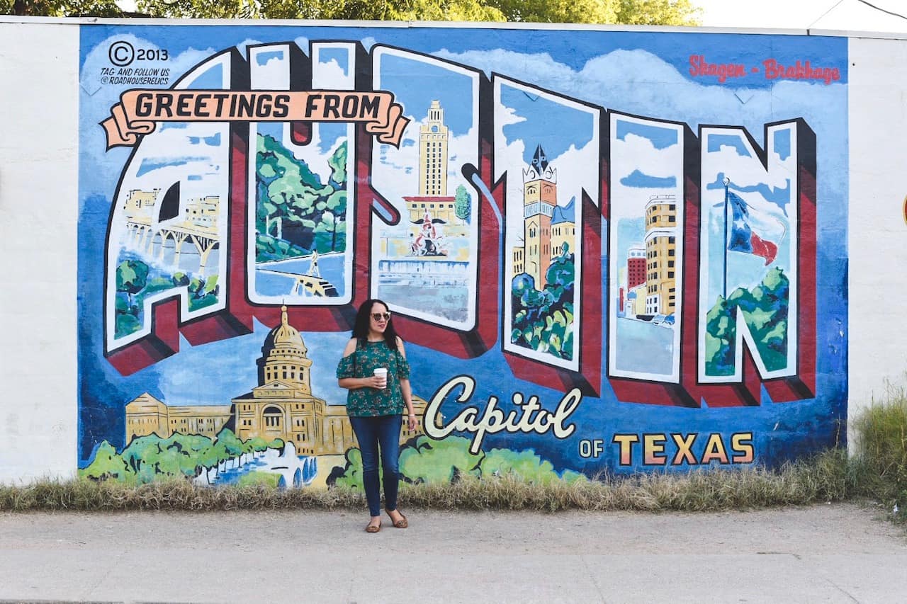 Greetings from Austin Mural with directions