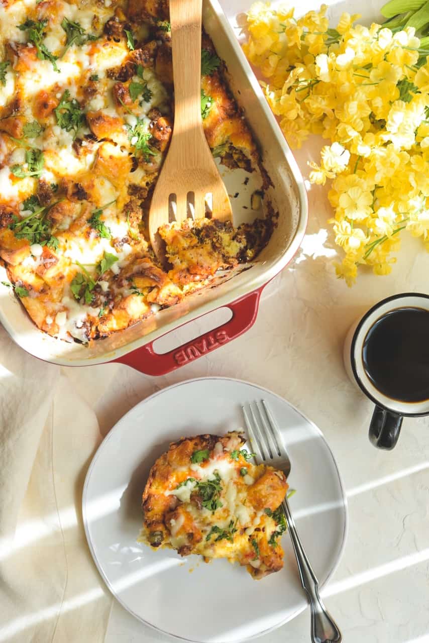 Chorizo Egg and Gruyere Cheese Casserole - with Everything Bagel