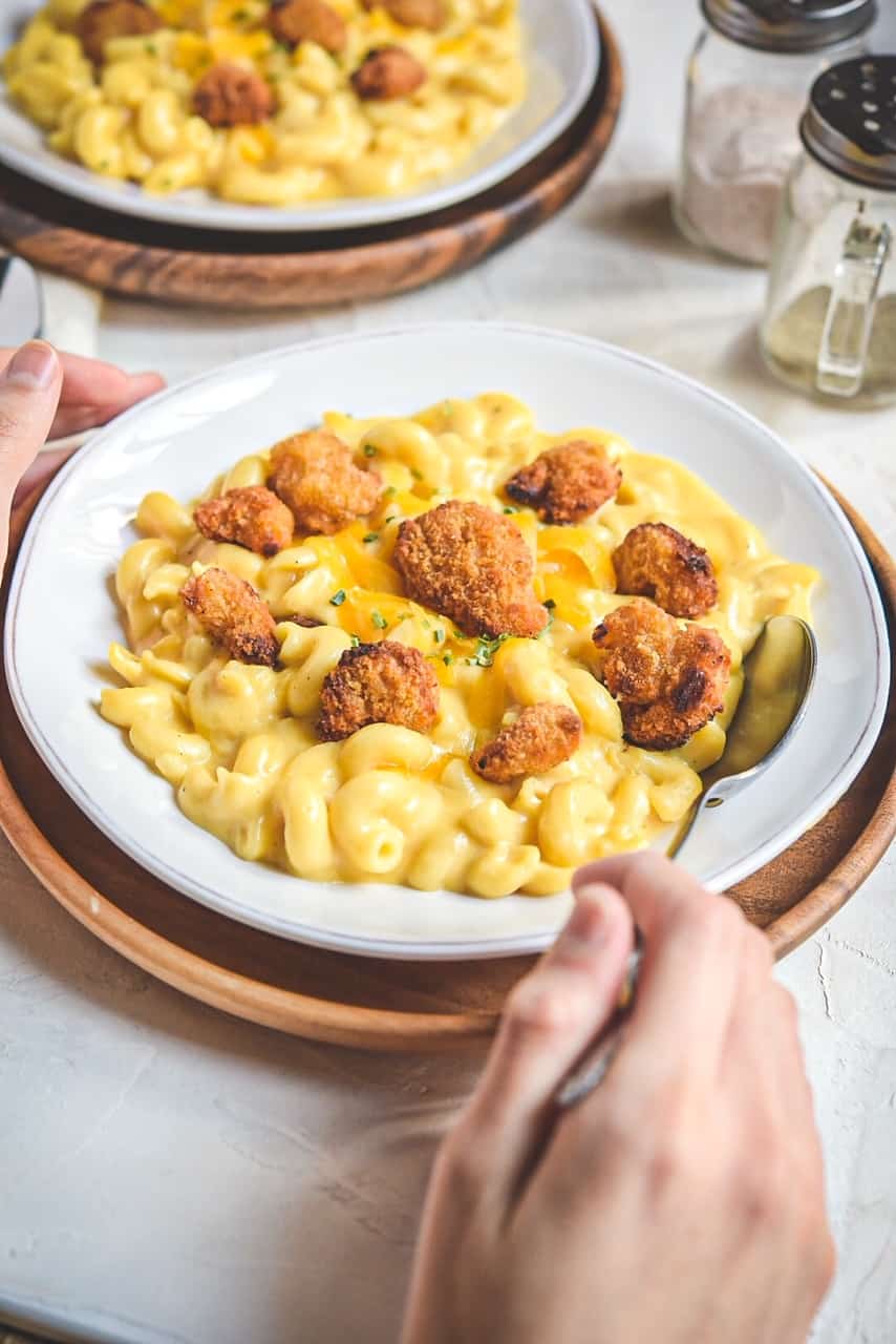 Easy Popcorn Shrimp with Creamy Mac and Cheese